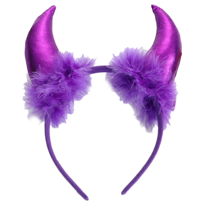 Halloween Plush Horn-shaped Hair Hoop Goth Black Red Ears Hairband Halloween Party Performance Masquerade Decoration Props