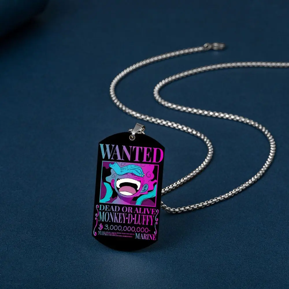 Anime One Piece Cartoon Figure Stainless Steel Necklace Color-printed Order Arrest Wanted Notice Rectangular Necklace Gifts Toy view 3