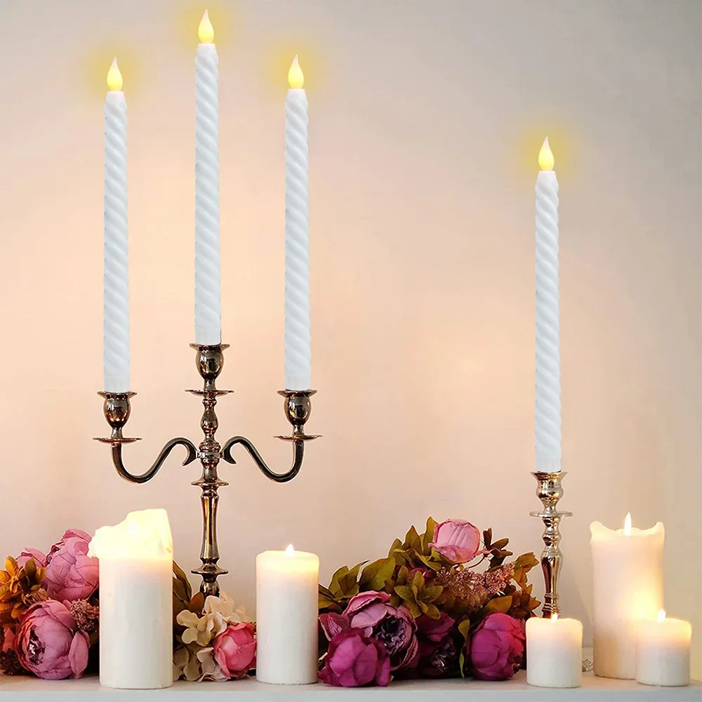 LED Flameless Taper Candles Lights Window Decorative Christmas Candles Lamp Electric Long Candles 3D Wick Flameless Candlesticks