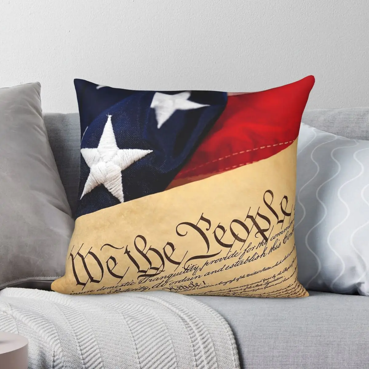 Overhead View Constitution Flag Square Pillowcase Polyester Linen Velvet Creative Zip Decorative Throw Pillow Case Cushion Cover