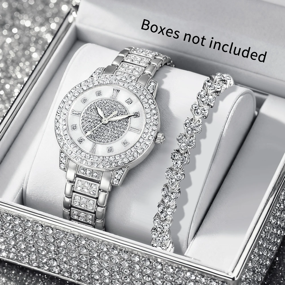 2PCS Gorgeous Party Women's Quartz Watch with Shining Bracelet Jewelry Set