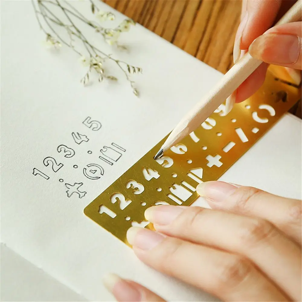Metal Hollow Straight Ruler Kawaii Stationery Drawing Painting Tool School Office Measuring Supplies Letter Pattern Rulers