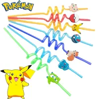 1/5/10PCS  Pokemon Reusable Plastic Straws Pikachu Kids Birthday Party Decor Straws Milkshake Ice Drinks Wedding Party Supplie