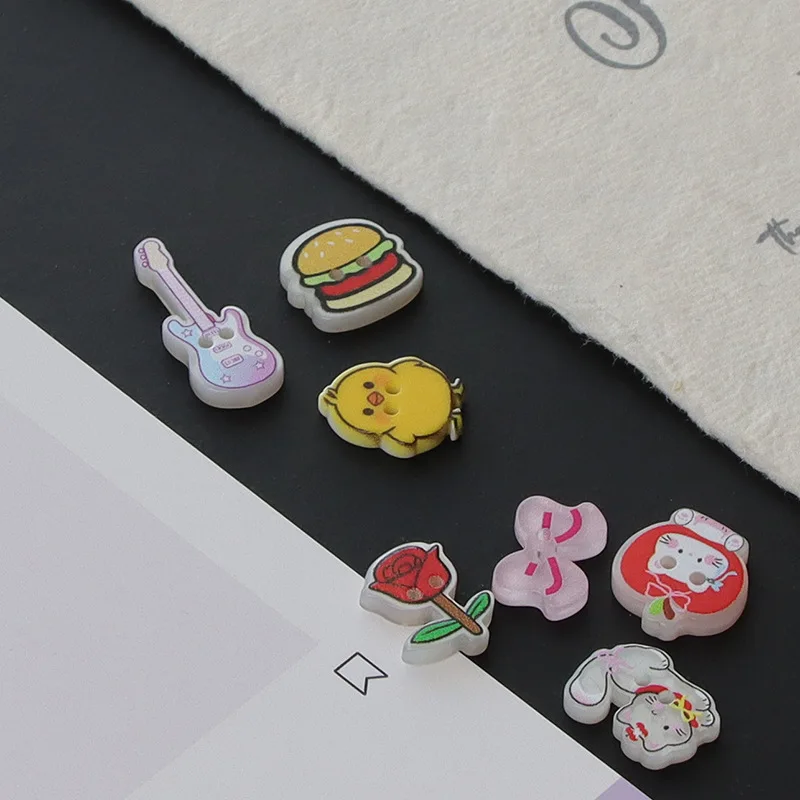 10PCS Cute Cartoon Buttons Hamburger Cat Guitar Buttons for Children Kids Clothing Shirt Coat Sewing Accessories Scrapbooking