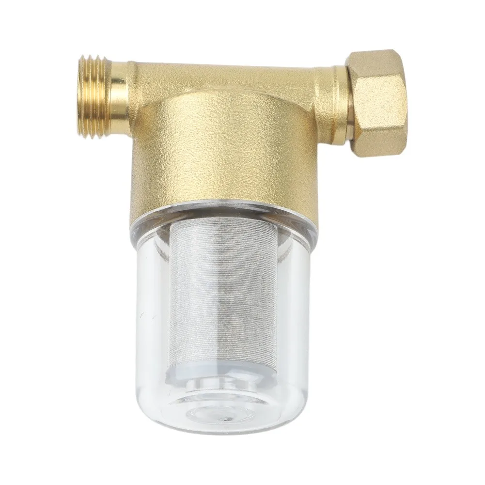 Transparent Shell Brass Inline Sediment Filter for Washing Machine Shower Garden Water with 40 Mesh Stainless Steel Screen