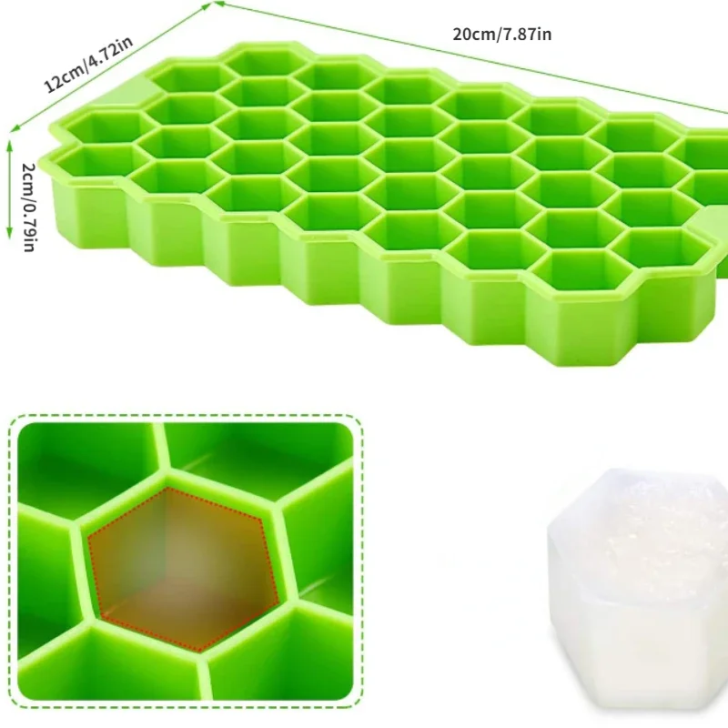 2pcs Silicone Honeycomb Movable 37 Ice Tray, with removable lid silicone ice cube mold