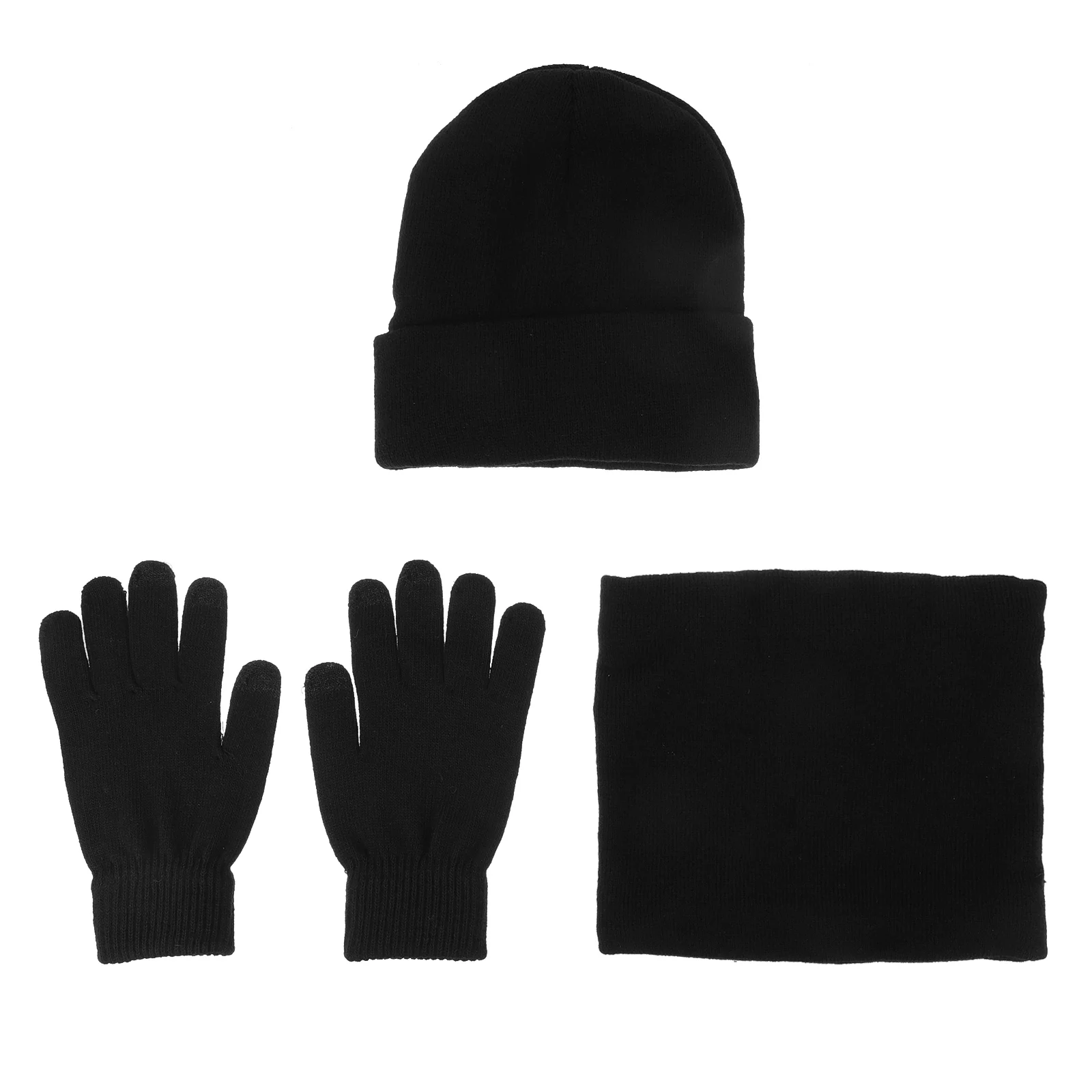 

Men Beanie Windproof Hood Scarf Gloves Three-piece Set Caps Hat and Neck Warmer Winter Knitted
