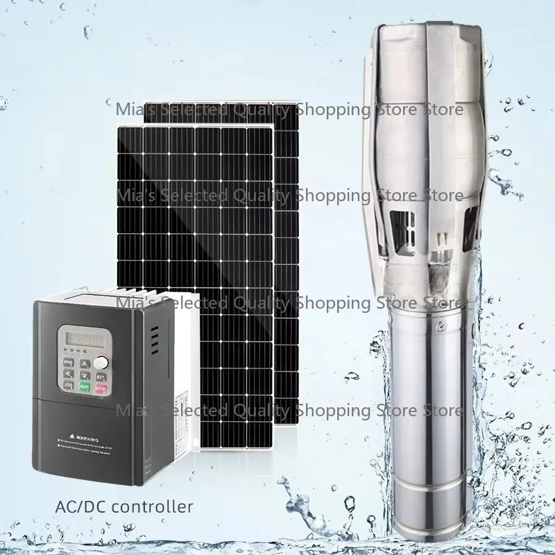 6inch 4000W 15-22M Head 80-95T/H Solar Water Pump System Deep Well Agriculture Irrigation Solar Panel Control Box