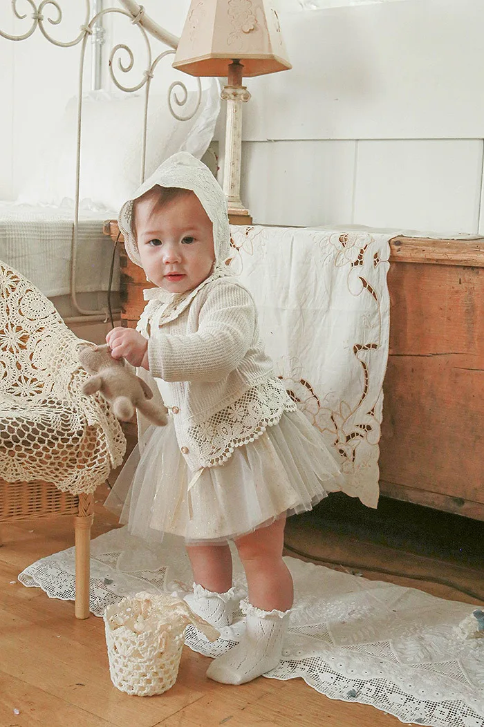 2025 Spring New Children Long Sleeve Knitted Cardigan Girls Lace Sunscreen Jacket Infant Baby Solid Versatile Coat Kids Clothes