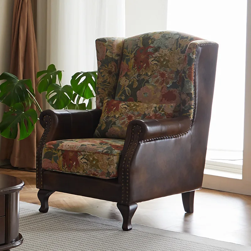 American tiger chair retro American style leather armrest single seat high back sofa chair with rivets