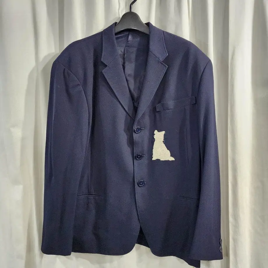 TOP-YAMAMOTO® Business Style Slim-fit Business Suit Men's Navy Blue Dog Embroidery Casual Jacket