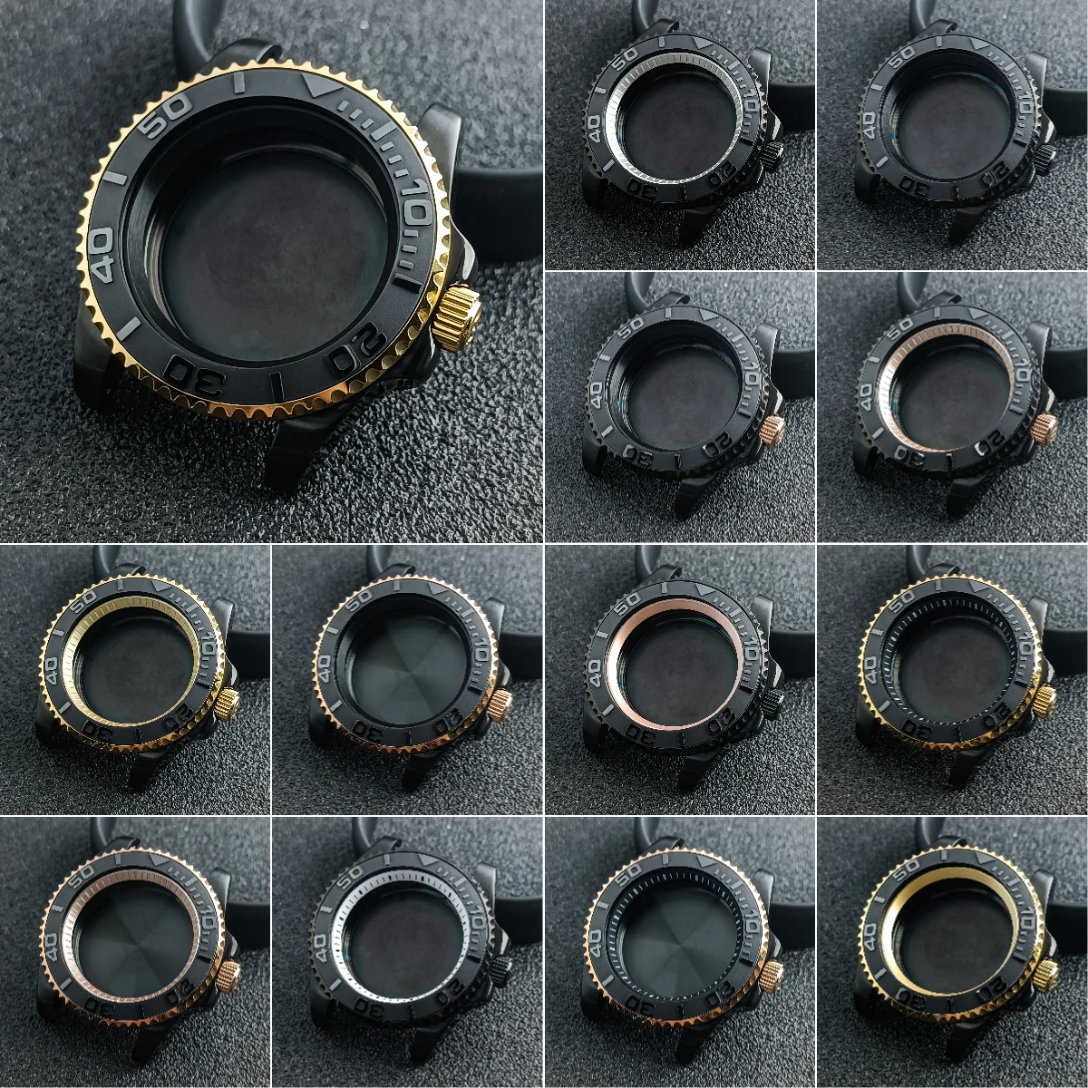 NH35 Case 40.5mm black gold/rose GMT Sapphire Glass case with chapter ring Fit NH34/35 NH36 movement watch box watch parts