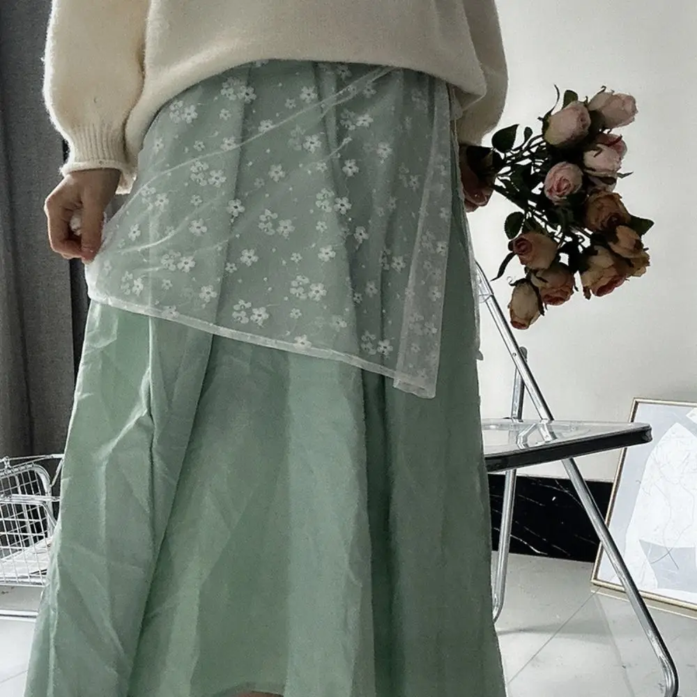 

Casual Floral Lace Open Skirt Solid Color Lace See Through Skirt Irregular Knitting Mesh Skirts Ladies