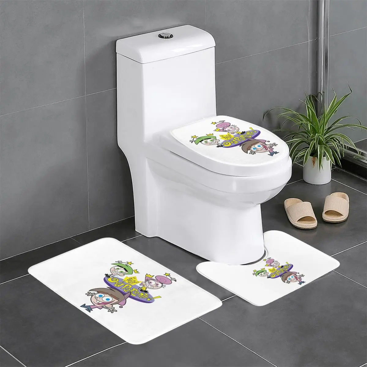 

Fairly Oddparents Cosmo, 3 шт., коврик для ванной, набор для ванной комнаты, крышка для унитаза, домашний декор, нескользящий ковер, напольный коврик