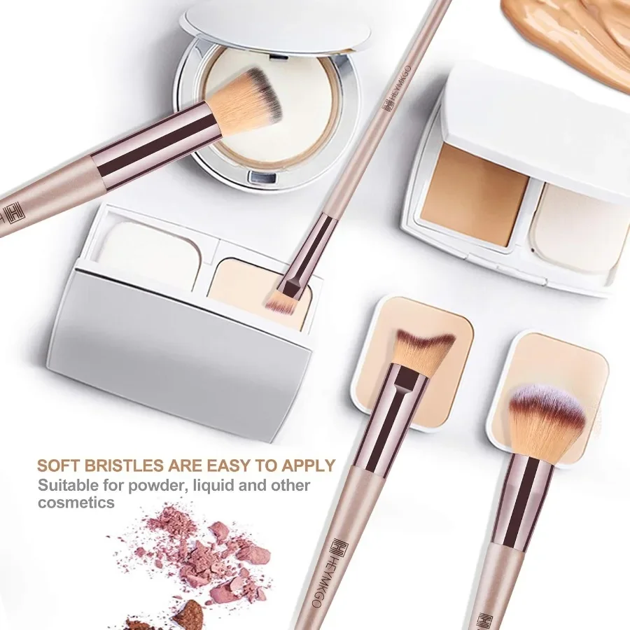 Juego de brochas de maquillaje profesional, 15 Uds., color champán dorado, para mezclar bases, colorete en polvo, corrector y aplicación de maquillaje de ojos