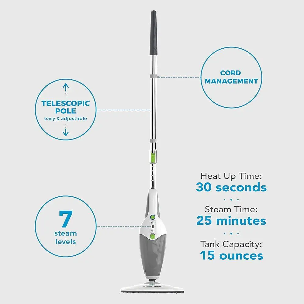 3-in-1 Steam Mop Handheld Cleaner with 9 Accessories 7 Steam Levels Floors Fabric Cleaning Chemical-Free Deep Clean