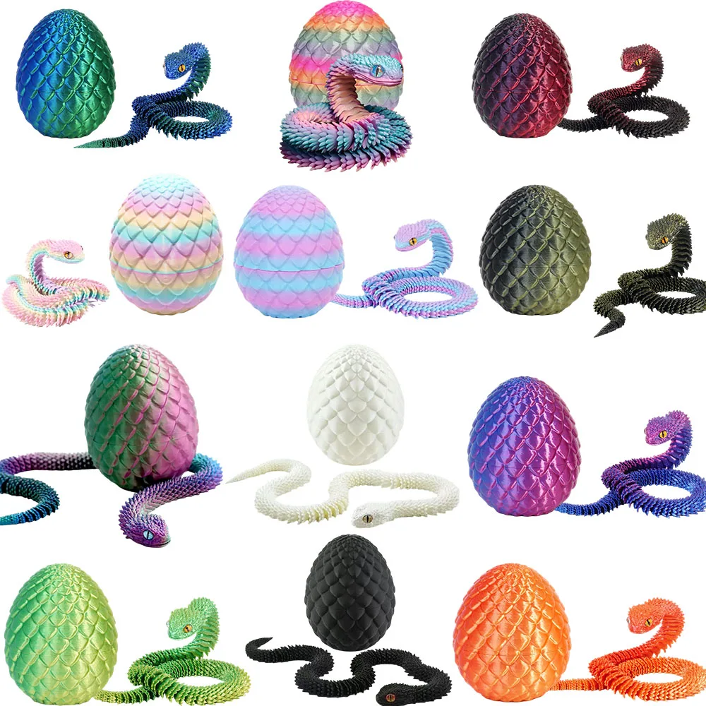 Image of 3D-Gedrucktes Schlangenei mit Beweglichen Gelenken Kreatives Stressabbau-Spielzeug Drehbares Schreibtisch-Ornament Schlangenförmiges Miniaturmodell Geschenk