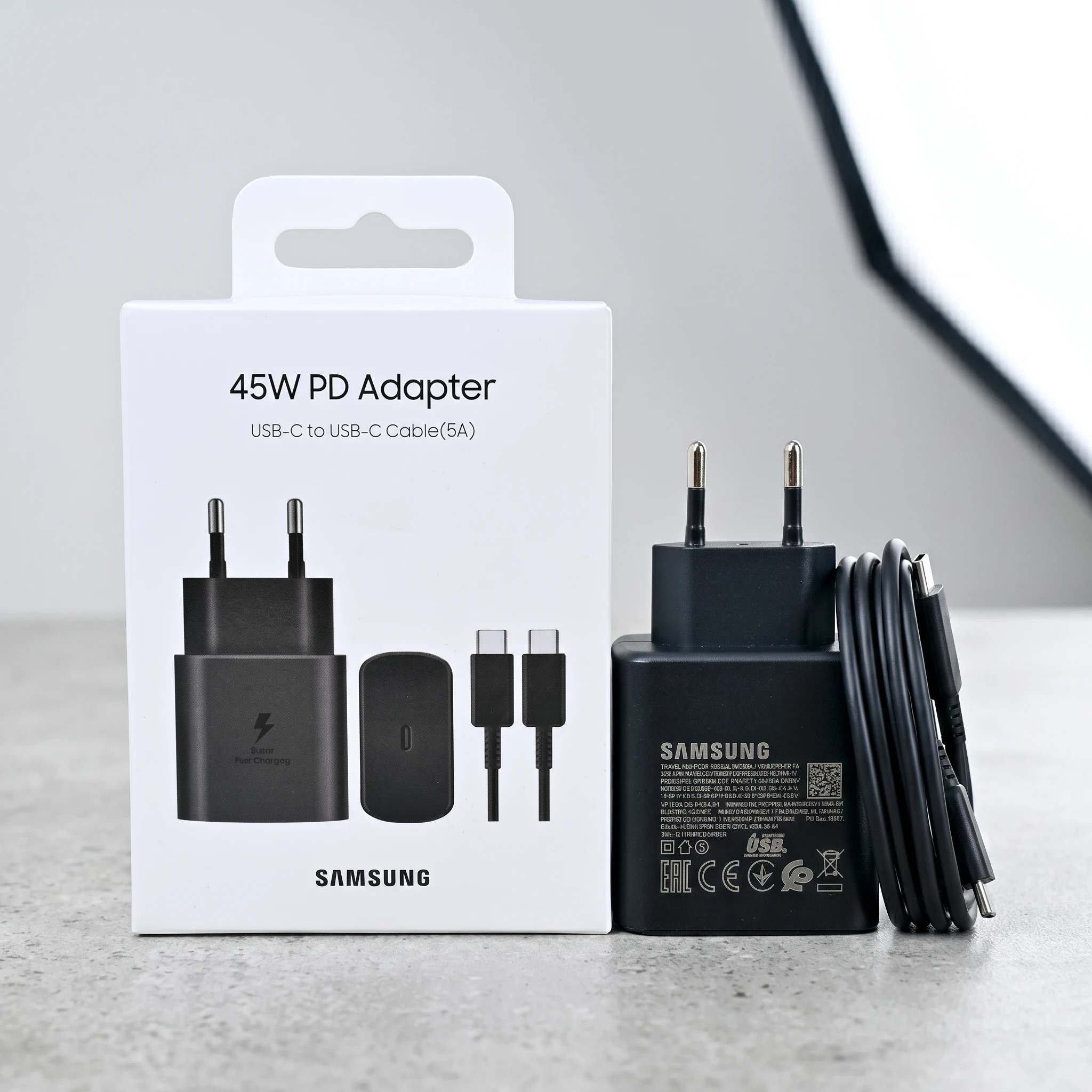 Samsung 45W Ladegerät Superschnelles Ladeadapter-Set mit Typ-C-Kabel für Galaxy S24 S23 S22 S21 S20 Note 20 Ultra FE Z Flip Fold 6 5 4 3 2
