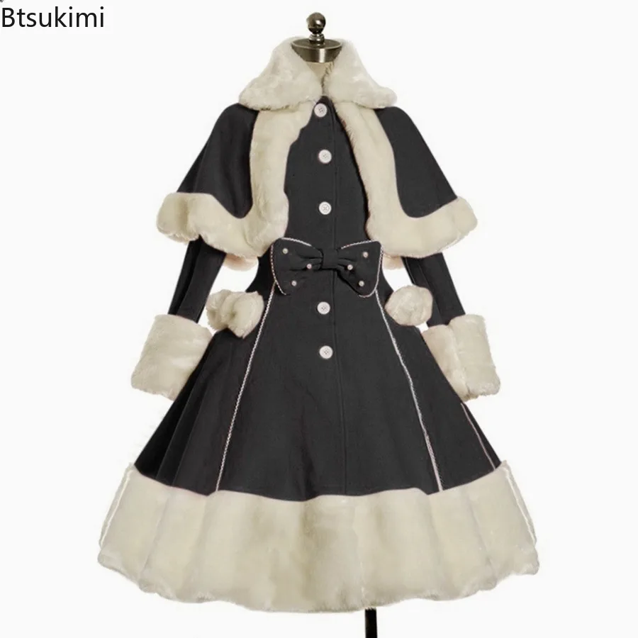 Europäische Retro Gericht Prinzessin Set Lolita Kleid Bühne Leistung Warme Taille Schließen Verdickte Woll Mantel Mantel Drei Stück Set
