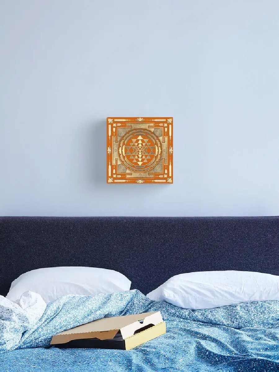 Golden Sri Yantra Canvas Print with Temple Orange Background  Sacred Geometry Wall Art for Home Decor Meditation Space and Spiri