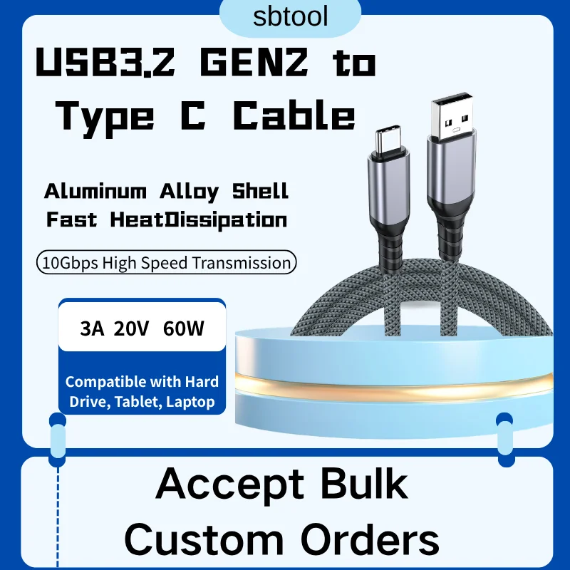 USB3.2 10Gbps Cable USB-A to USB Type C Cable 3A 60W Fast Charging 10GB for Hard Disk