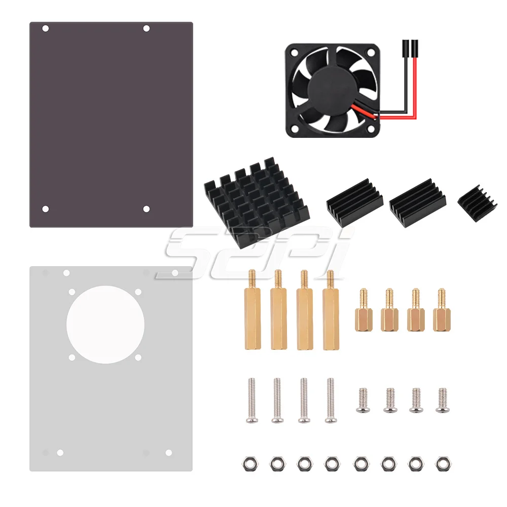 Kit pemula casing akrilik Pi5 Plus oranye 52Pi dengan 4010 kipas penyerap panas otomatis menyala