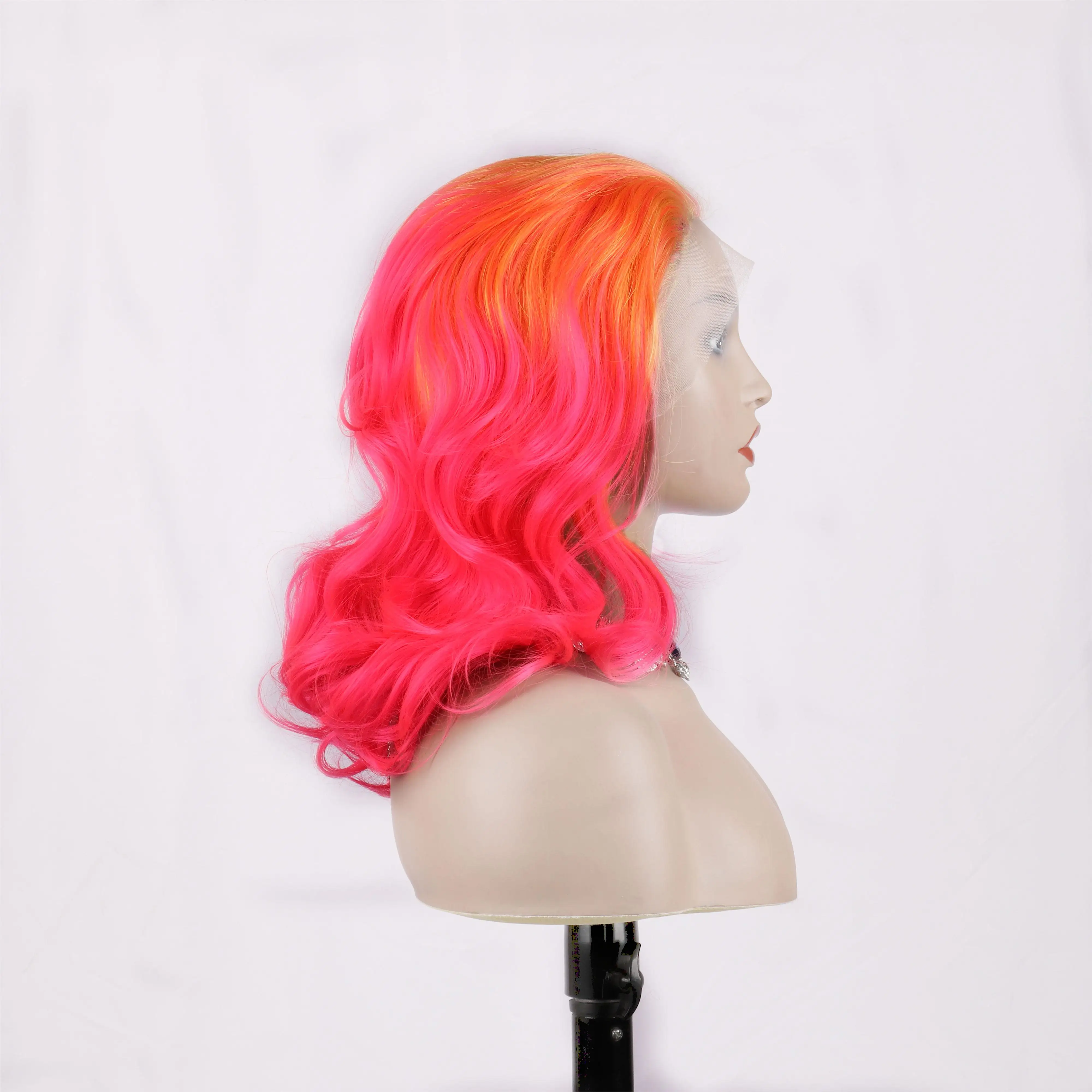 OLEY Synthetic  Lace Frontal Wig Heat Resistant Fiber  Daily Use For White Women  180 Density Orange Pink