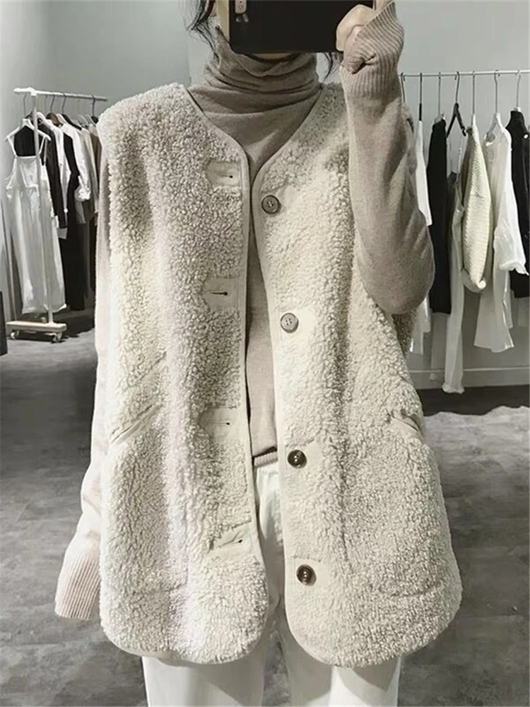 ラムファーベスト レディース レザー＆ファー インテイテッド 新作 2024年春 韓国版 ふわふわベスト ジャケット アウターウェア ショルダーパッド