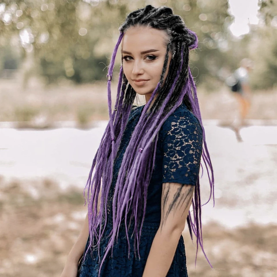 ضفائر كروشيه ناعمة مع حلقة 24 بوصة ملحقات قفل الرهبة الاصطناعية المصنوعة يدويًا للرجال/النساء أقفال صناعية عالية الجودة