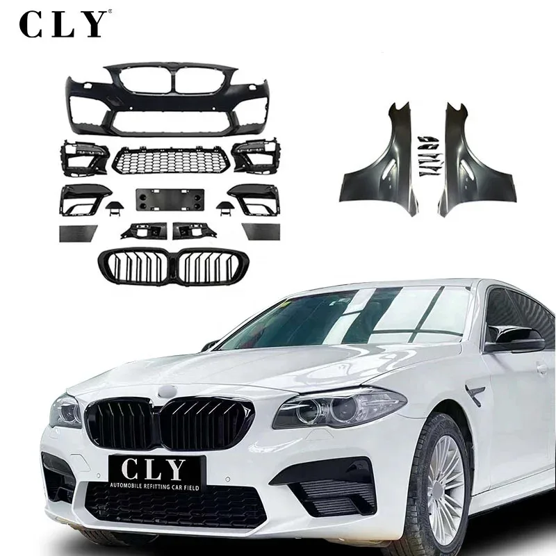 

Вспышка распродажа! Автомобильные бамперы CLY для 2010-2017 5-й серии F10 F18, обновление 2021 года, комплект кузова M5 с сиамскими светодиодными крыльями с большой решеткой