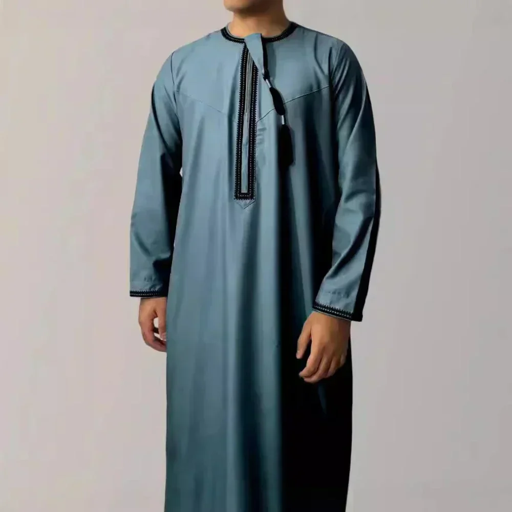 Nouveaux hommes musulmans à manches longues Robe pull Abaya Daffah Jubba Thobe Pakistan saoudien arabe caftan Islam vêtements Robe de prière Afghan