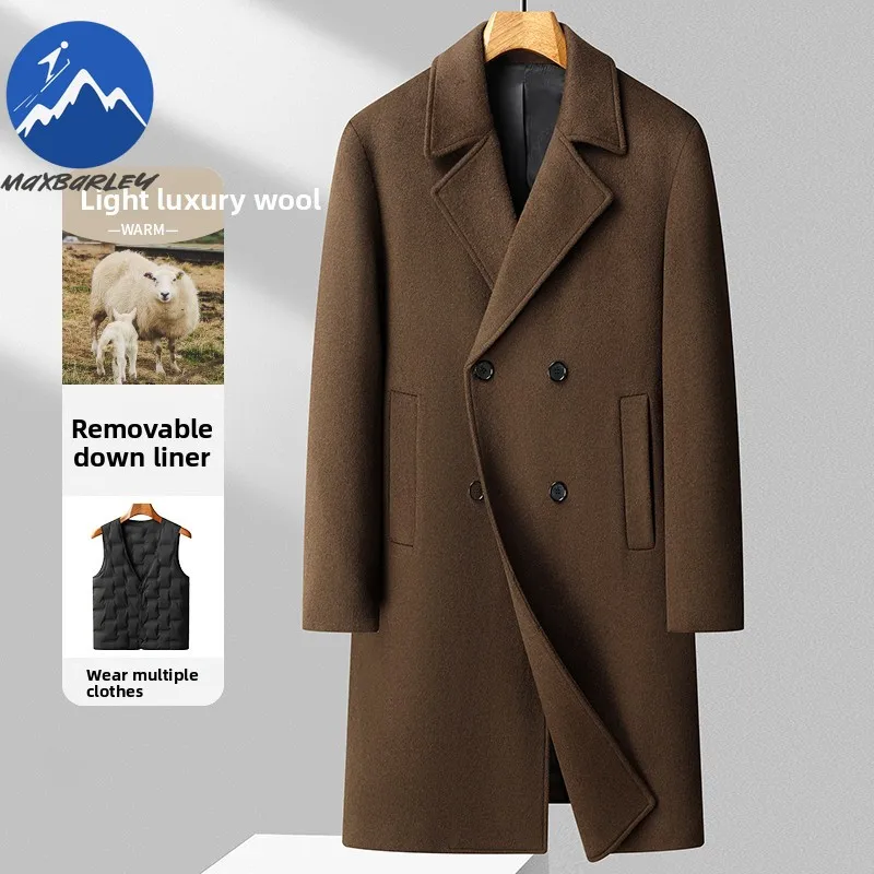 

Maxbarley Luxury Mens Long Down Jacket Thickened Commute Office Warm Puffer Coat Fashion Travel Lightweight Winter Wool Jackets