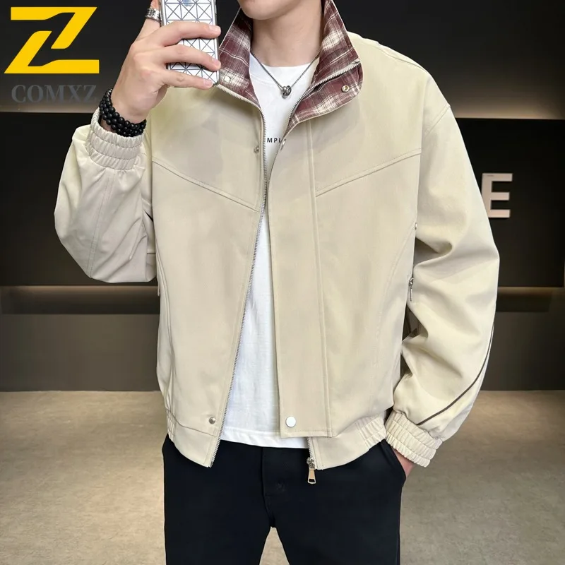 سترة رجالي COMXZ بياقة واقفة على الطراز الكوري معطف عصري للزراعة الذاتية سترة واقية للخريف مقاومة للرياح للمكتب