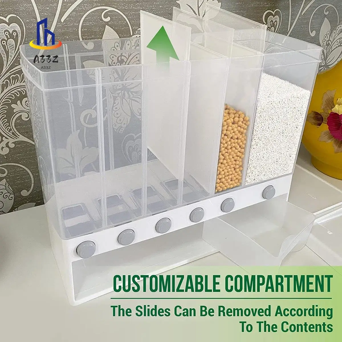 

A33Z-Dry Food Dispenser Cereal Container-Rice Dispenser 22 Pounds Pantry & Kitchen Storage Bucket (White)