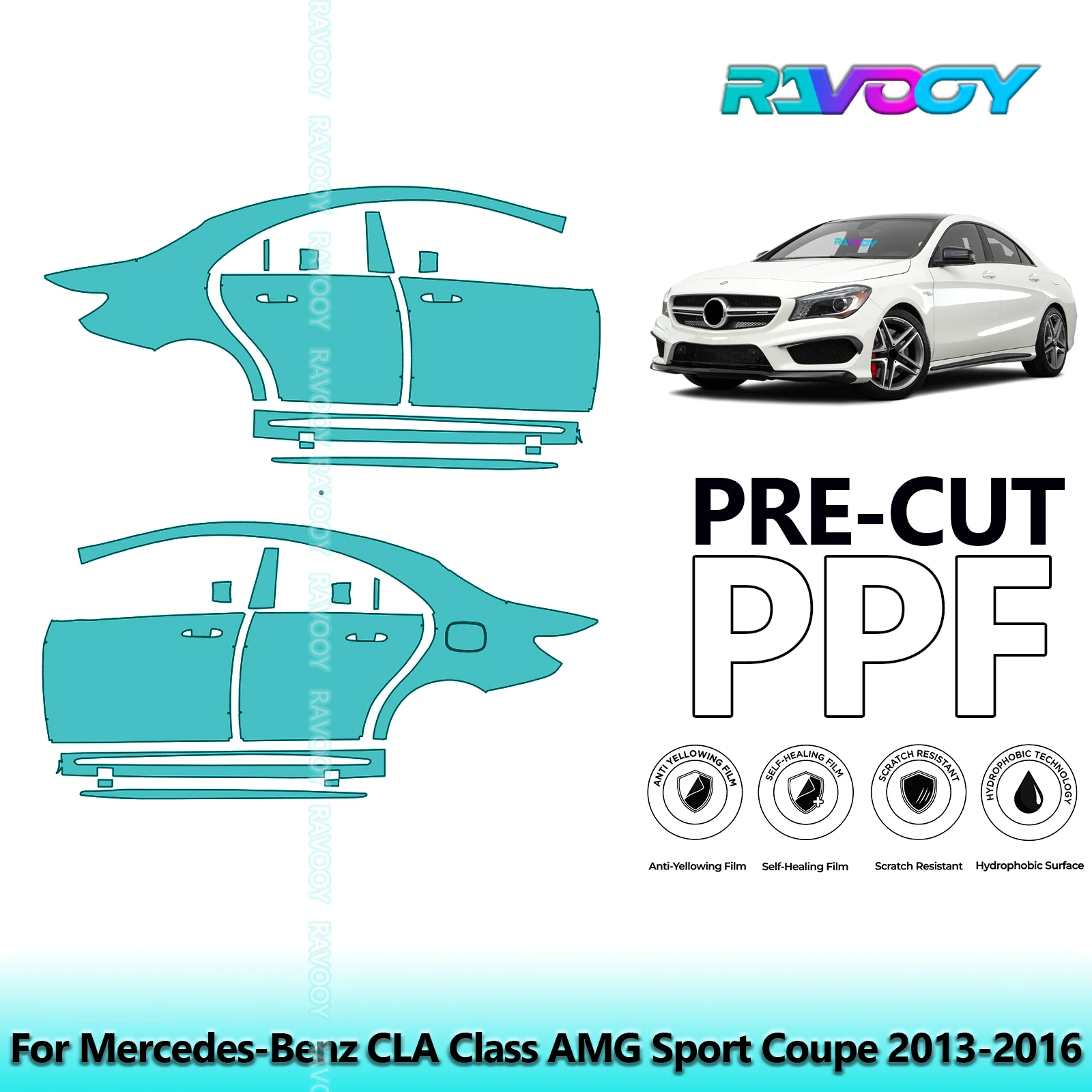 

For Mercedes-Benz CLA Class AMG Sport Coupe 2013-2016 8.5mil Pre-Cut PPF Door & A/B Pillar Kit TPU Paint Protection Film Set
