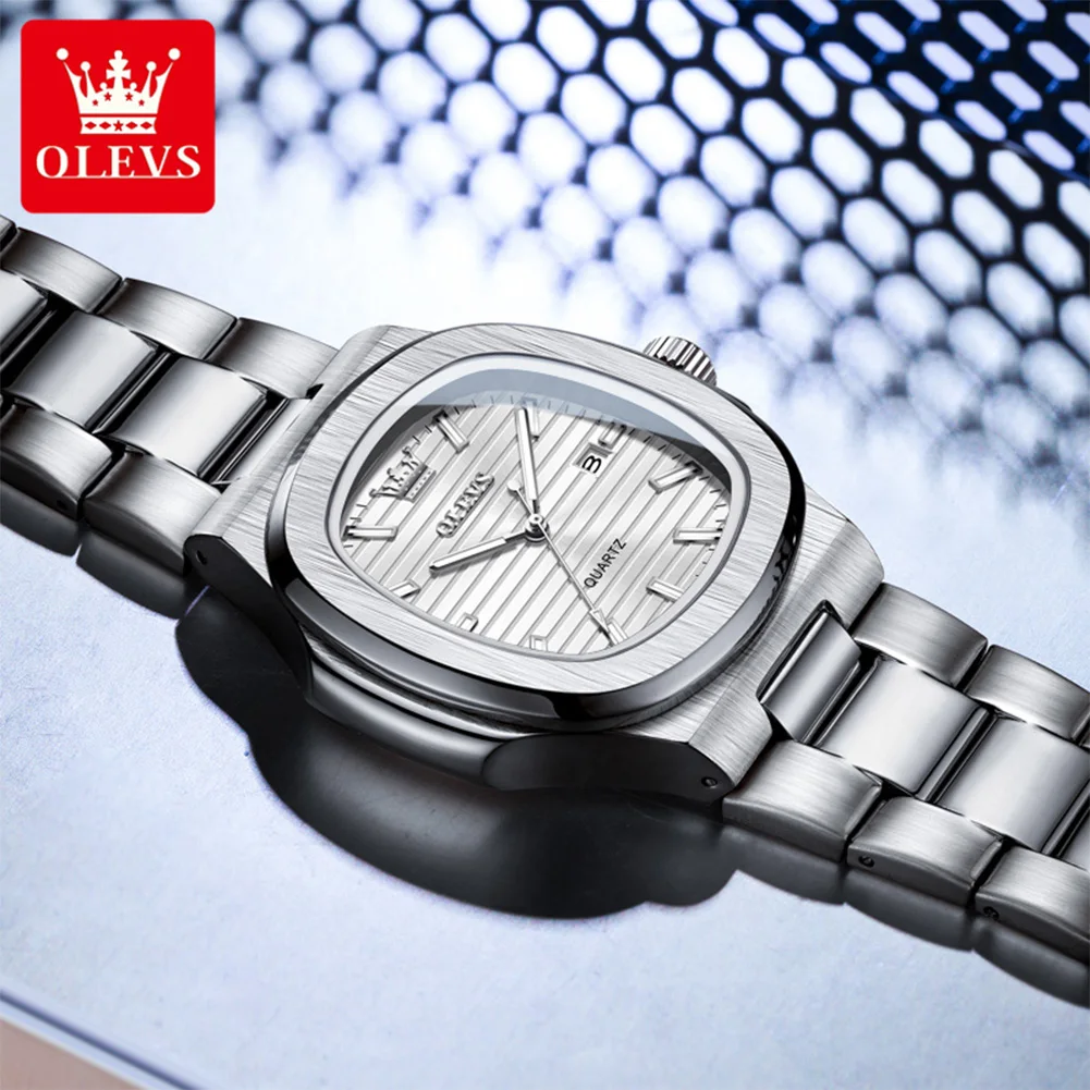 OLEVS 3696 Mens Watch Simple Original Square Quartz Watch Waterproof Luminous Watches For Man Date Watch Gifts Official Store