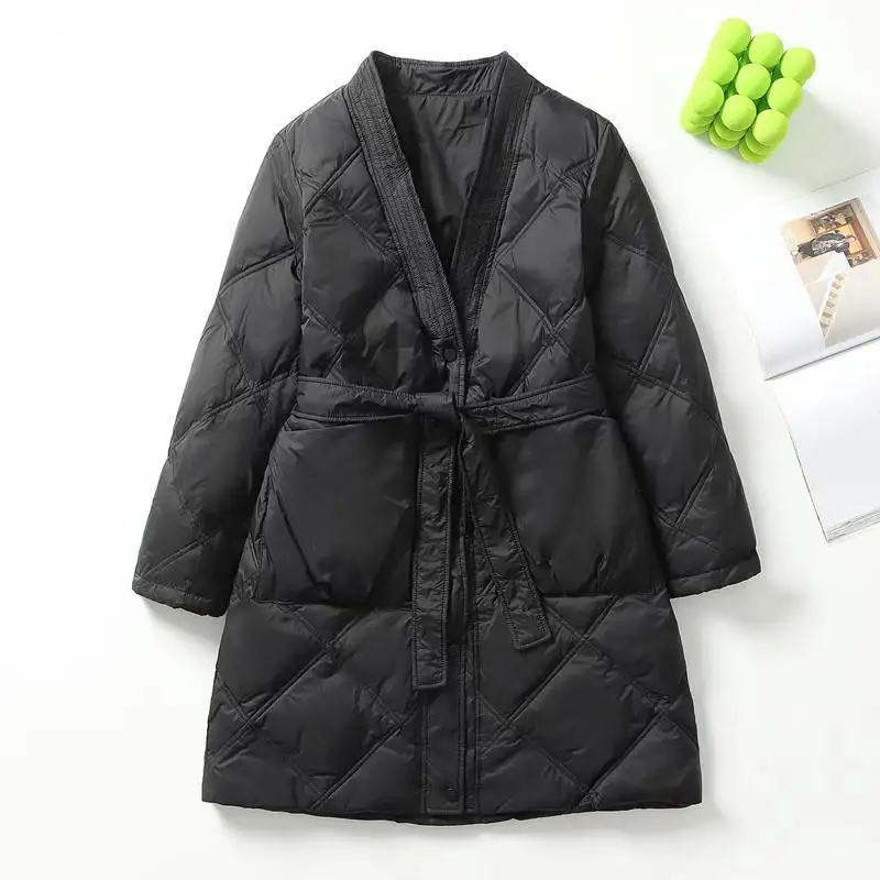 

Женское пальто Ele Mid-Length Du down Jaet с поясом, большая корейская зимняя новинка, новое поступление для поездок на работу