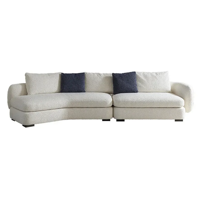 Modern Curved Corner Sofa Lamb Wool Fabric Nordic Wabi Sabi Style Compact Living Room Furniture Light Luxury Design