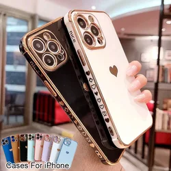 Electroplating Side Love Heart Phone Case For IPhone 17 16 15 14 13 12 11 Pro Max XR 8 Plus SE2/SE3 Shockproof Back Cover