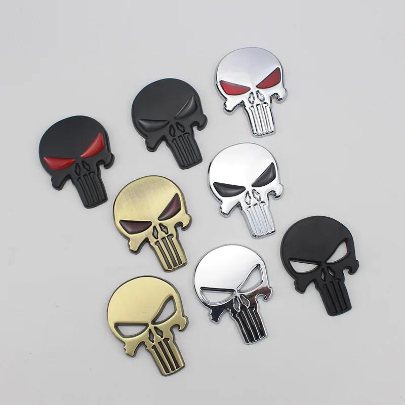 8 Colors Car Styling 3D Zinc Alloy Metal Skull Stickers Cool Motorcycle Truck Badge Emblem Tail Decal Motorbike Accessories