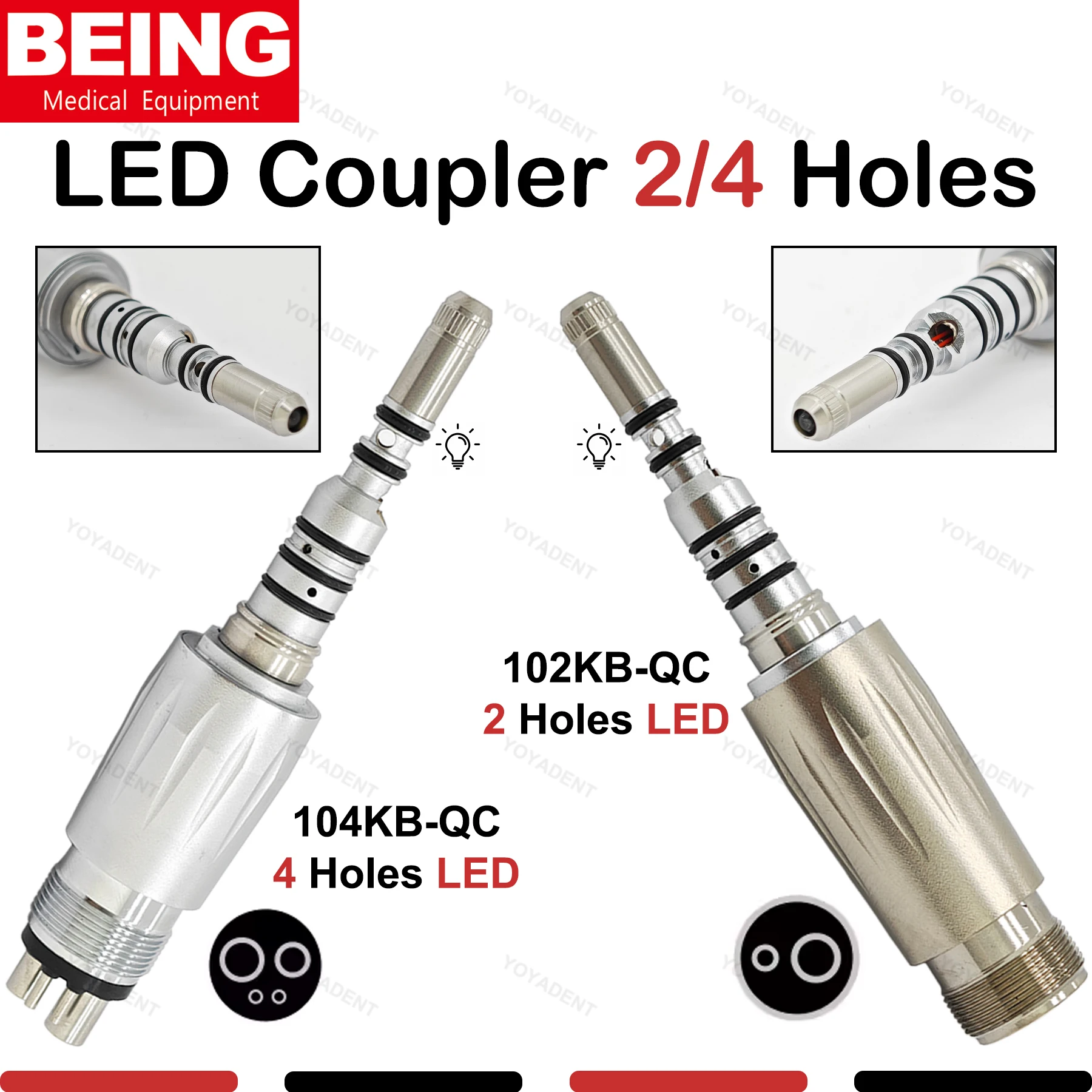 

BEING Dental 2/4Holes Quick Coupling LED Coupler Turbine Coupling Fit COXO Fiber Optic Handpiece Dental Materials