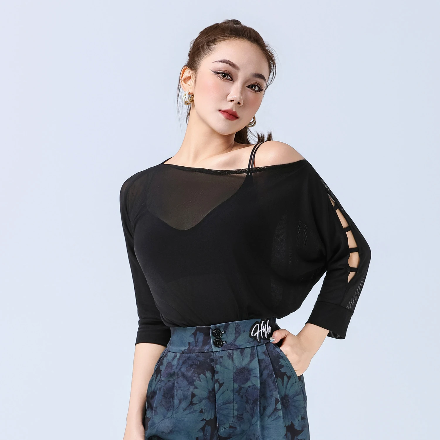 Top do tańca latynoamerykańskiego z ukośnym ramieniem dla dorosłych, body do samby, topy do tańca nowoczesnego dla kobiet, strój do tańca scenicznego XS10036