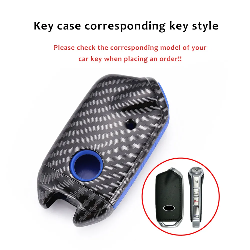 1PC ABS Carbon Remote Fob Car Key Cover Shell With Keyring Accessories Case For Kia Stinger GT CK K9 K900 2018 2019 Car Styling