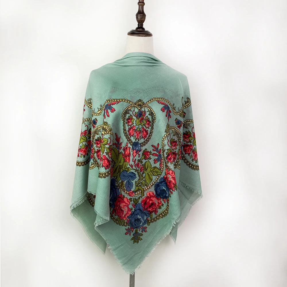 120*120cm Luxury Floral Russian Square Scarf Women Breathable Thin Bandana Foulard Femme Ethnic Travel Sunshade Beach Shawls