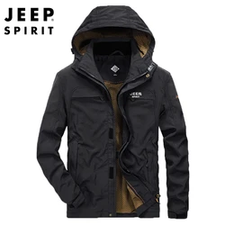 JEEP SPIRIT men's jacket spring and autumn casual hooded removable cap mesh lined breathable comfortable high quality clothes