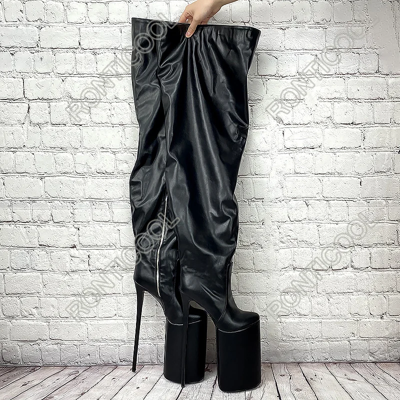 Ronticool Handmade Women Winter Over The Knee Boots 30 Cm Stiletto Heels Round Toe Cosplay Black Club Shoes Women Us Size 7-15