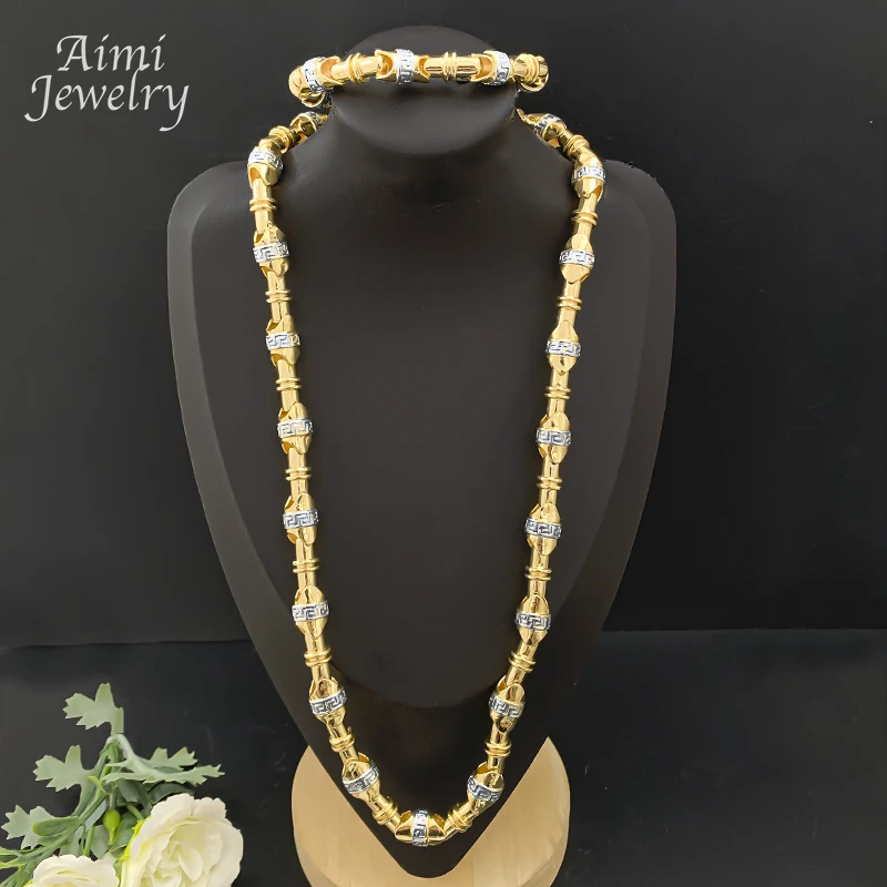 Mode Top Quanlity Lange Kette Goldene Halsband Hip Hop 18K Gold Überzogene Schmuck Set Halskette Armband Schmuck Sets Party geschenke