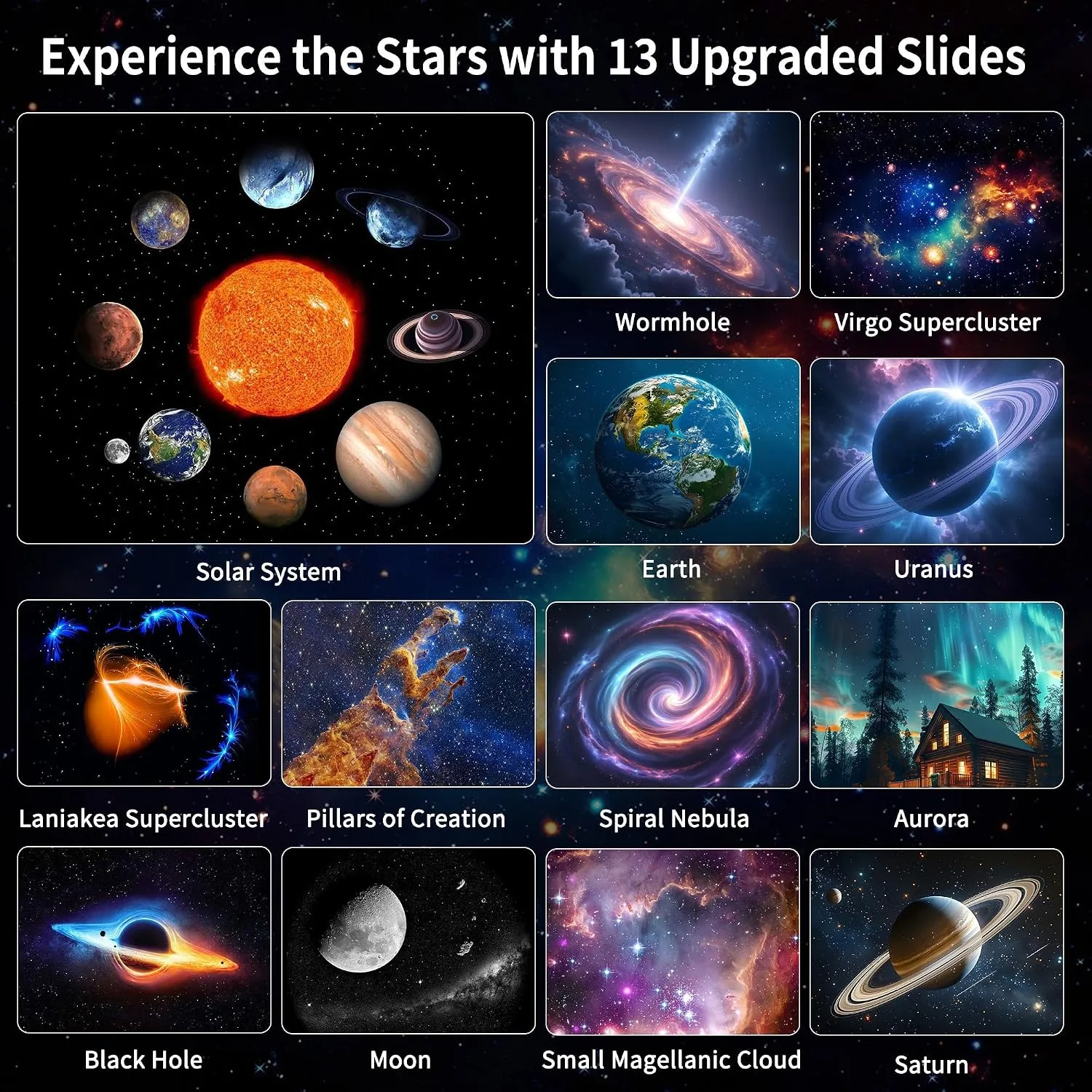 13-in-1 Galaxy Projector with 13 Slides, HD Lens, Rotating Nebula Light, 360° Adjustable, Perfect Gift for Kids Astronomy Lovers