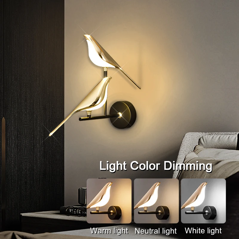 Nordic Magpie LED Wall Lamp Indoor Lighting For Home Living Room Bedside Kitchen Mirror Touch Switch Sconce Wall Light Decoratio