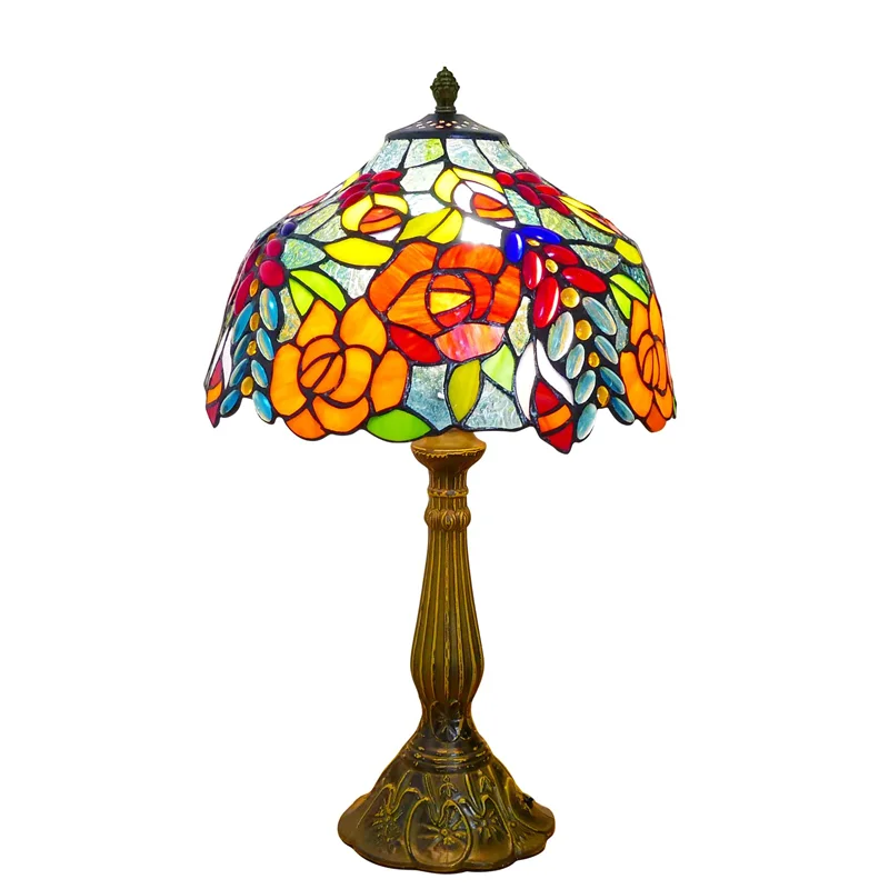 

Multi-colored rose style glass lamp, bedside bedside table reading desk lamp bedroom home office decoration